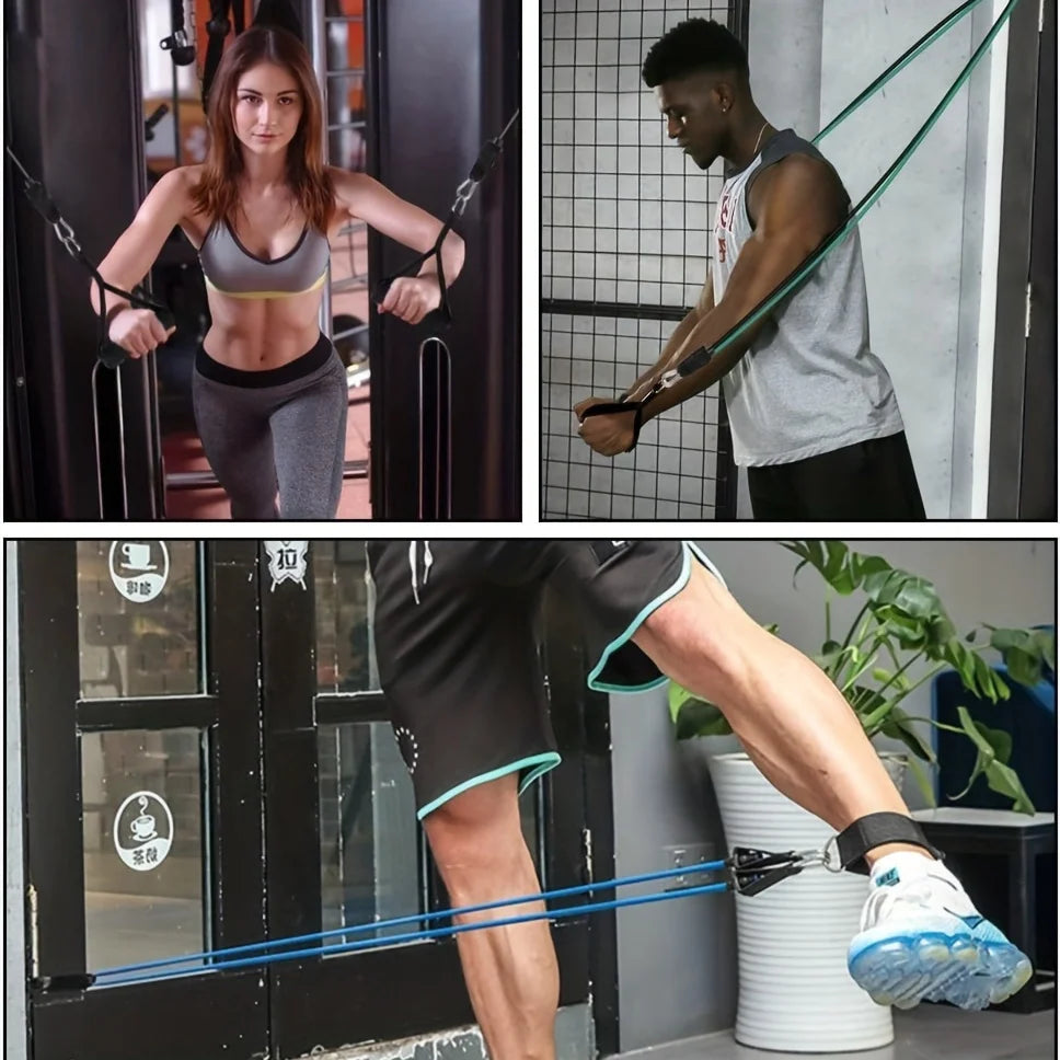 1set 11pcs Resistance Bands Set, Exercise Bands with Door Anchor, Handles, Carry Bag, Legs Ankle Straps for Resistance Training