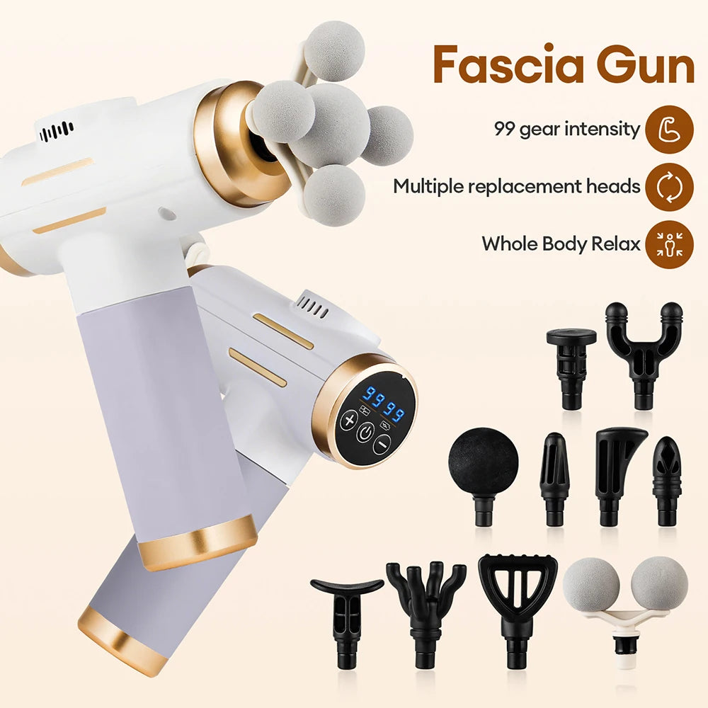 Electric Fascia Gun 99 Levels Deep Tissue Muscle Massage Gun High-Frequency Vibration for Shoulder Waist Leg Body masajeador